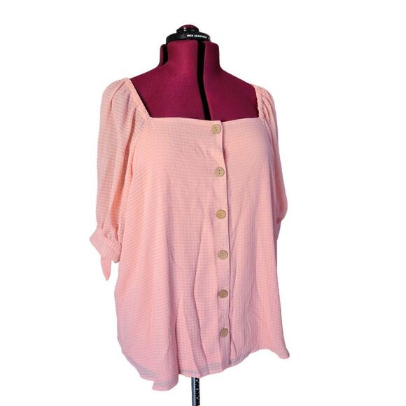 LC Lauren Conrad Pink Button Front Blouse (Size 2X) - Picture 1 of 8